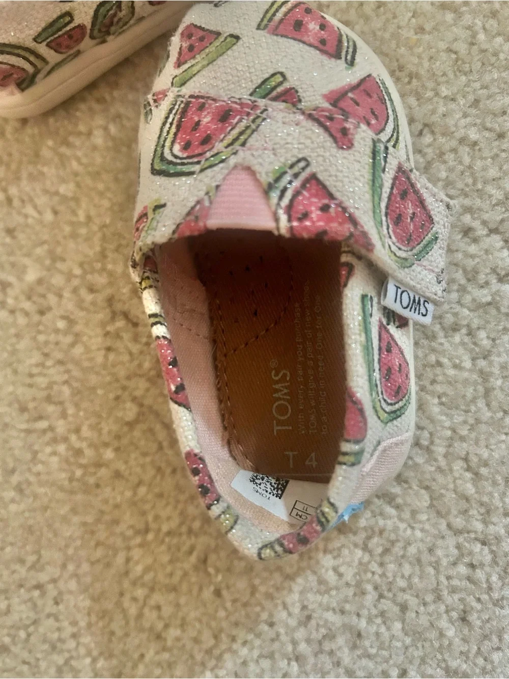 Toms White Canvas baby Watermelon Print Slip-On Shoes